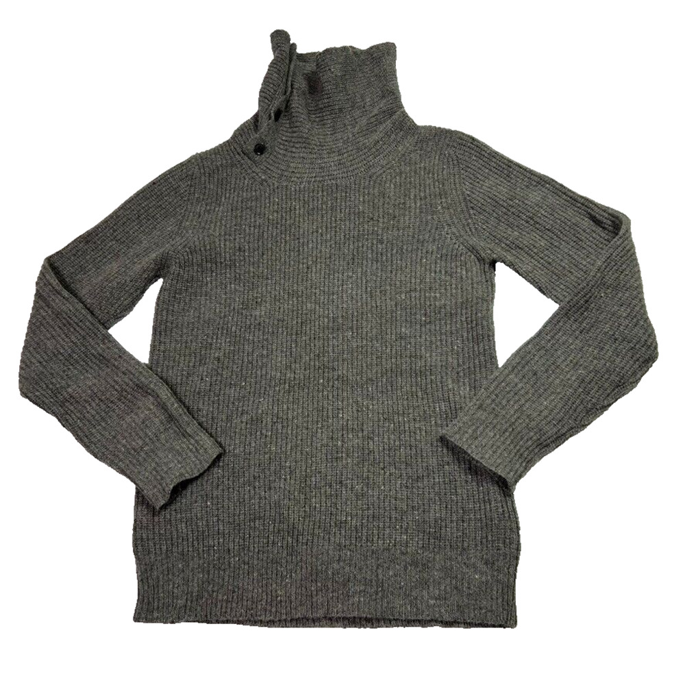 ALL SAINTS Sweater Size Medium Grey Wool Alpaca Button Funnel Neck Ribbed Knit
